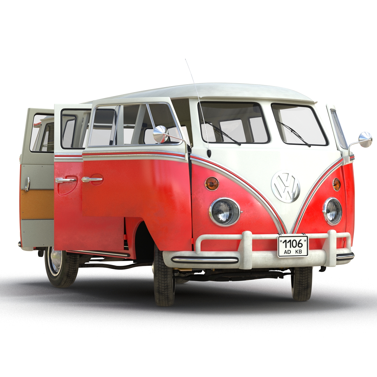 3D Volkswagen Type 2 Red Rigged model
