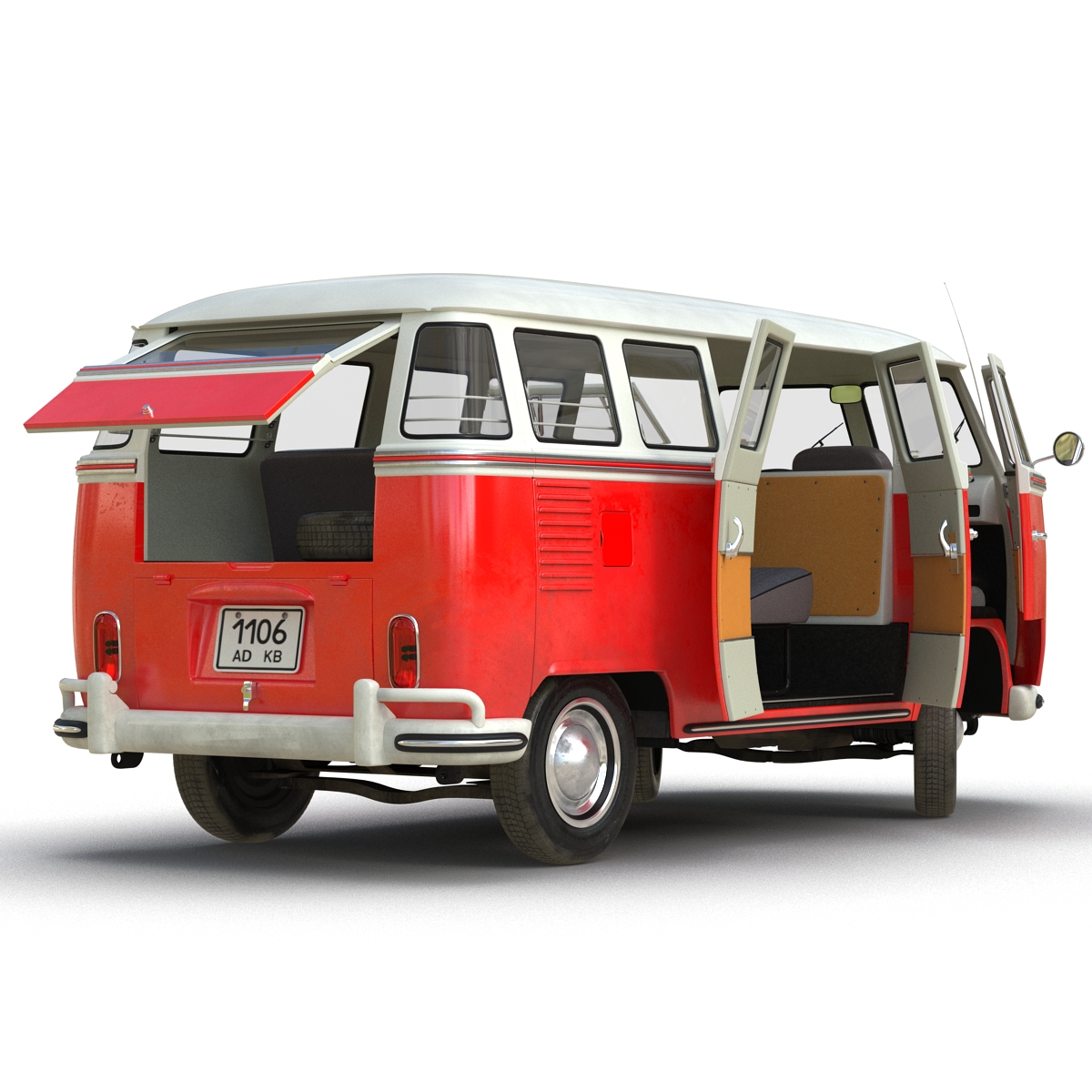 3D Volkswagen Type 2 Red Rigged model