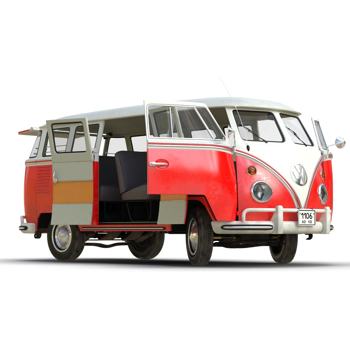 3D Volkswagen Type 2 Red Rigged model