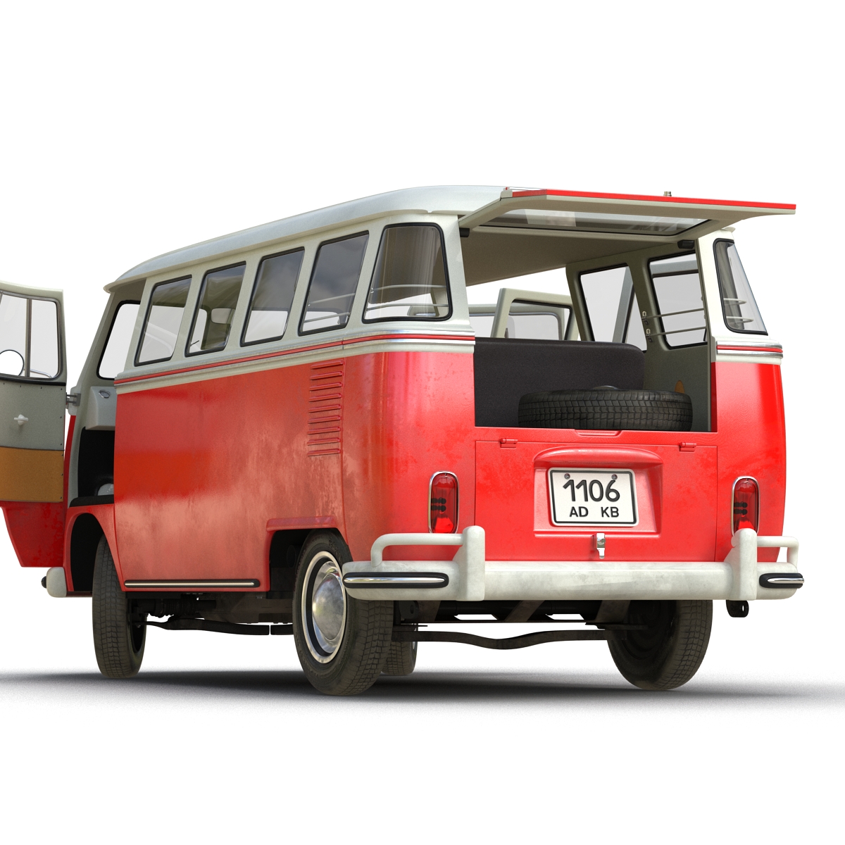 3D Volkswagen Type 2 Red Rigged model