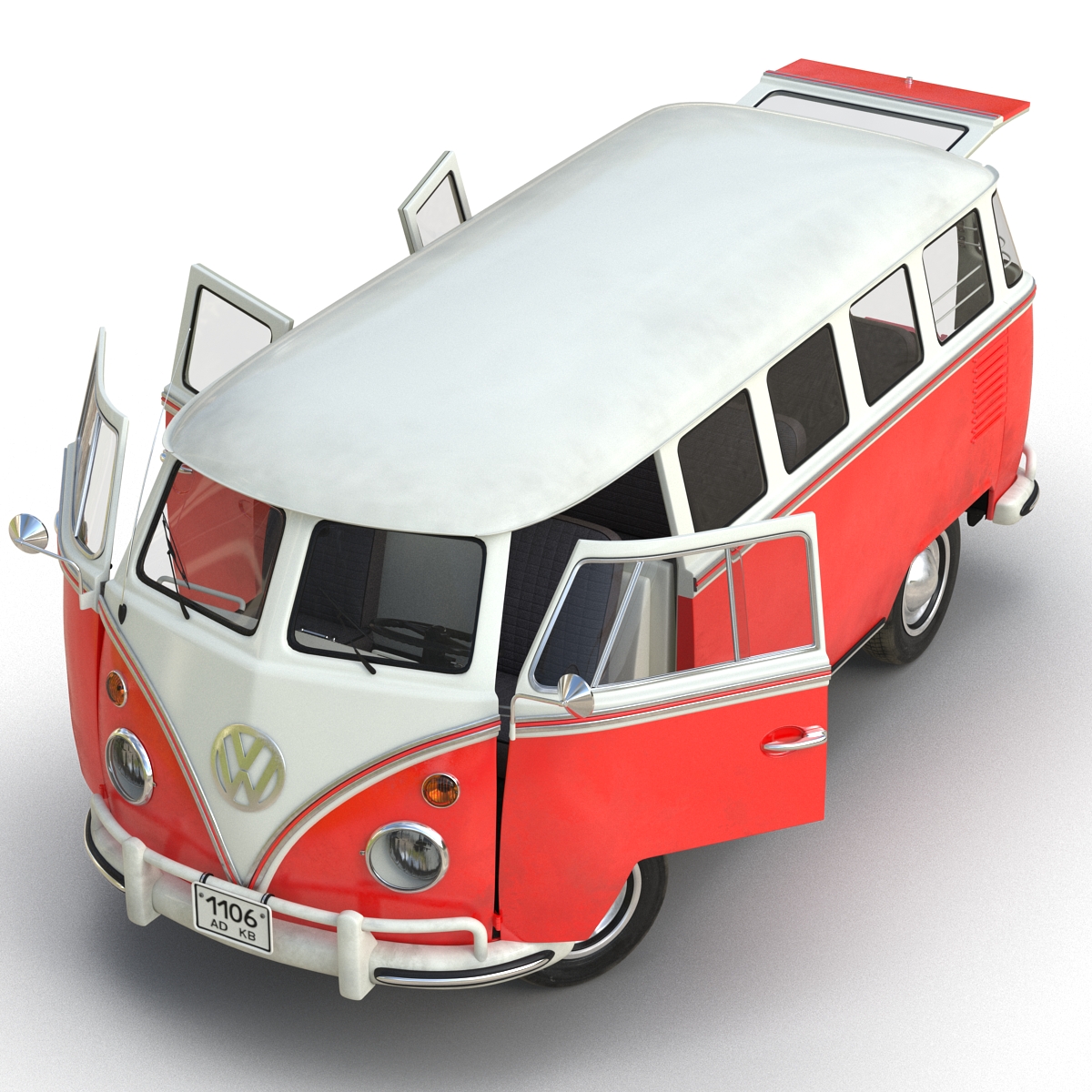 3D Volkswagen Type 2 Red Rigged model