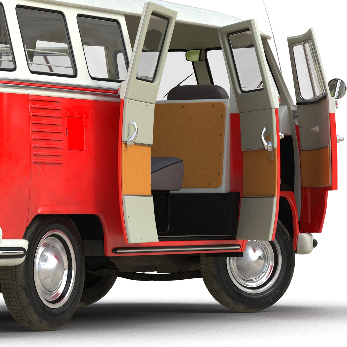 3D Volkswagen Type 2 Red Rigged model
