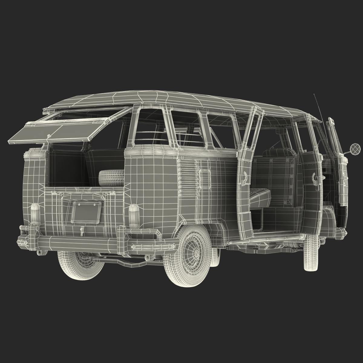 3D Volkswagen Type 2 Red Rigged model