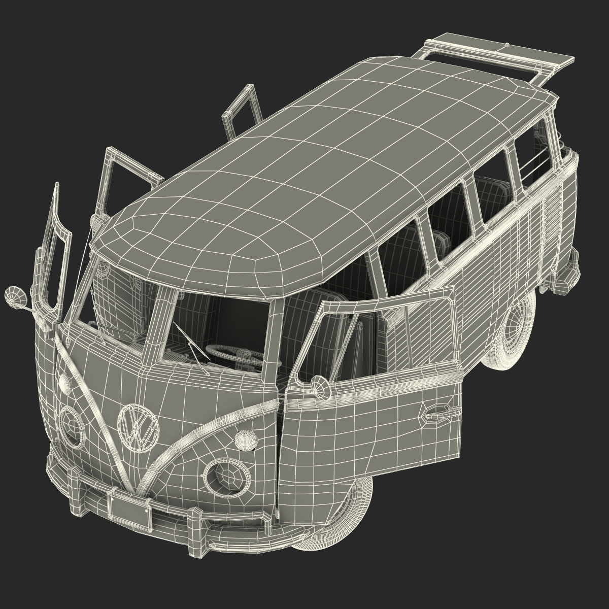 3D Volkswagen Type 2 Red Rigged model
