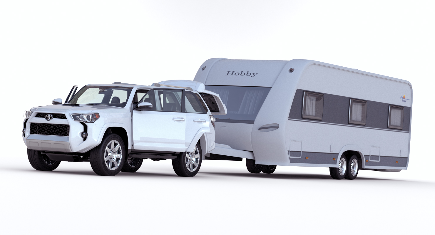 3D Toyota 4Runner and Hobby Caravan Prestige Rigged model