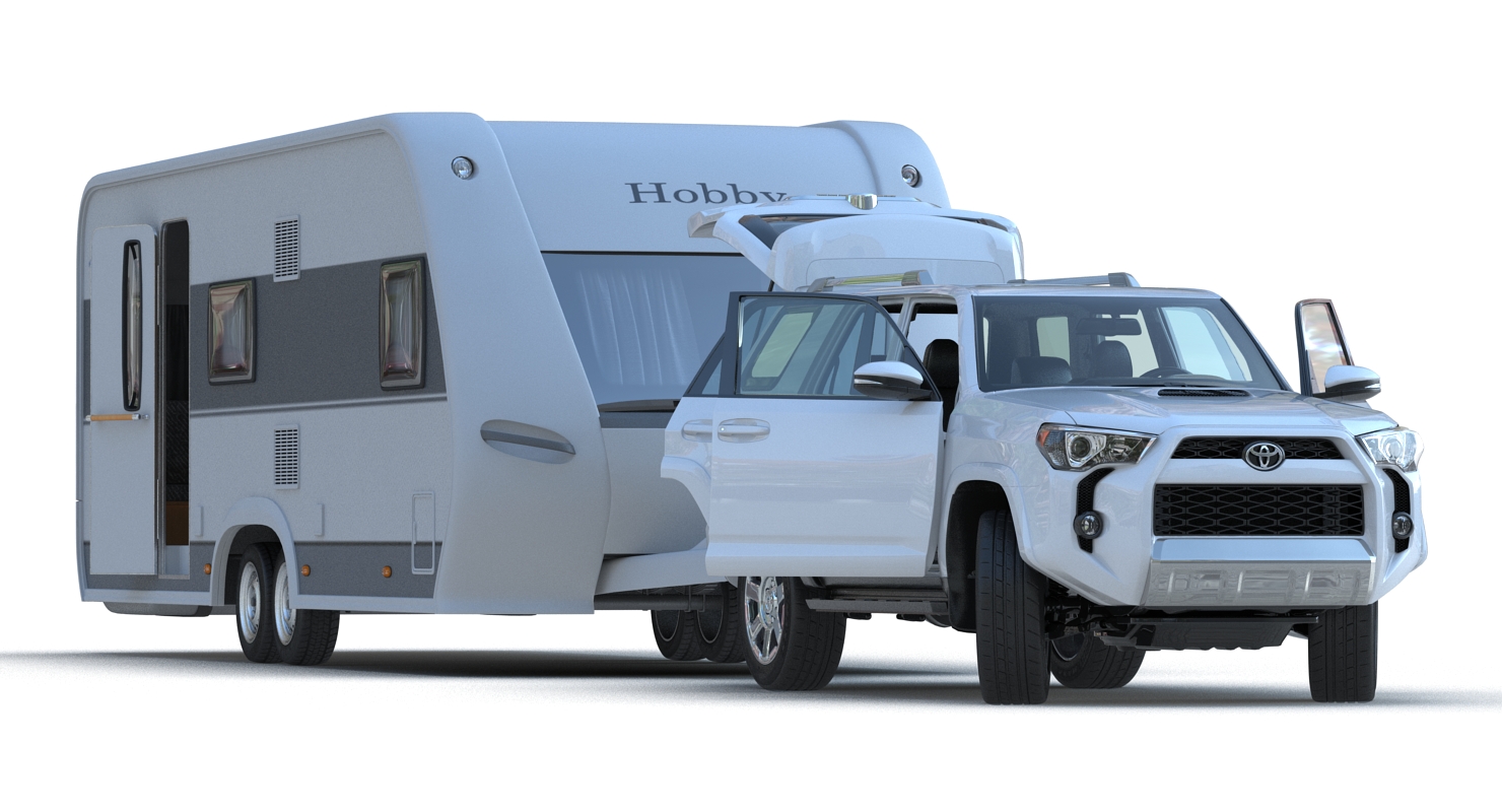 3D Toyota 4Runner and Hobby Caravan Prestige Rigged model