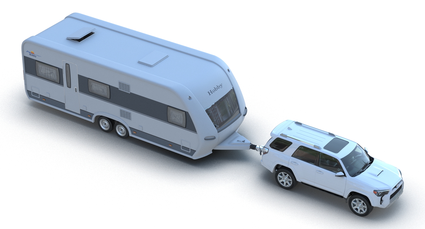 3D Toyota 4Runner and Hobby Caravan Prestige Rigged model