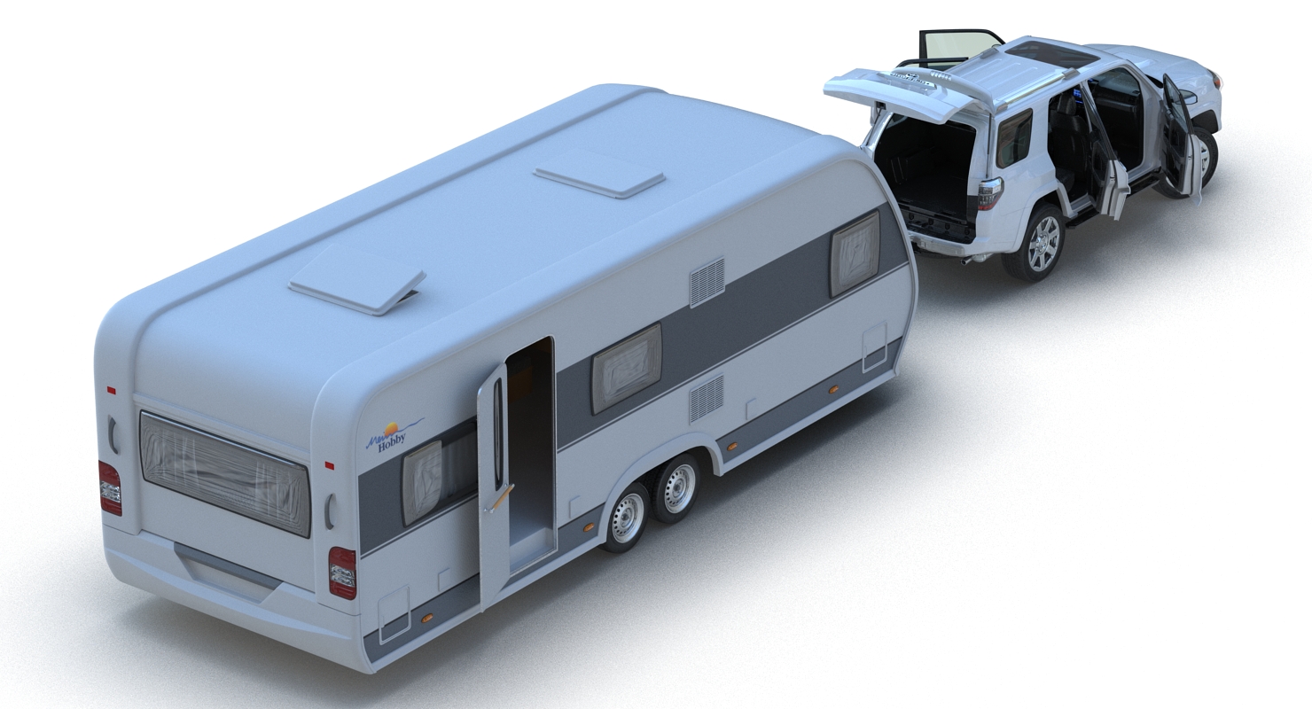 3D Toyota 4Runner and Hobby Caravan Prestige Rigged model