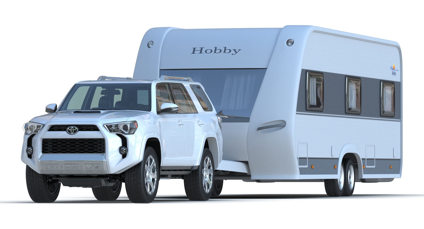 3D Toyota 4Runner and Hobby Caravan Prestige Rigged model