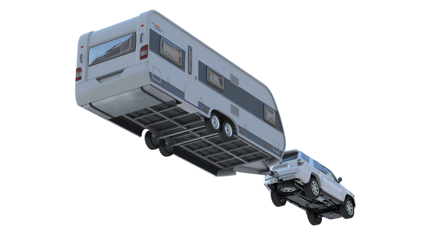 3D Toyota 4Runner and Hobby Caravan Prestige Rigged model