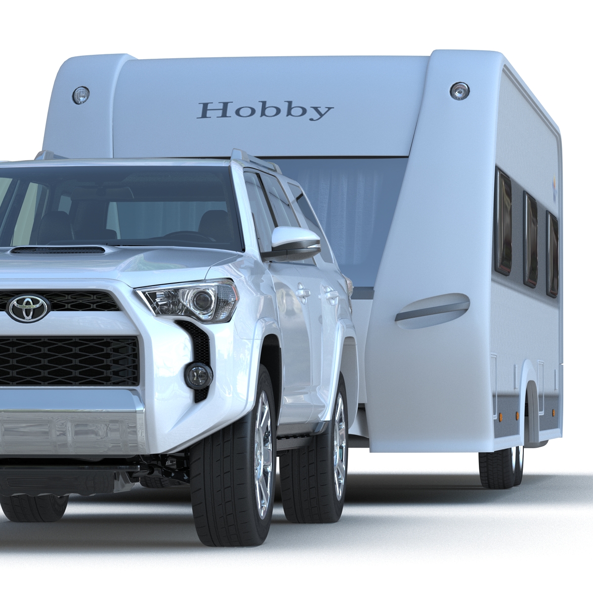 3D Toyota 4Runner and Hobby Caravan Prestige Rigged model