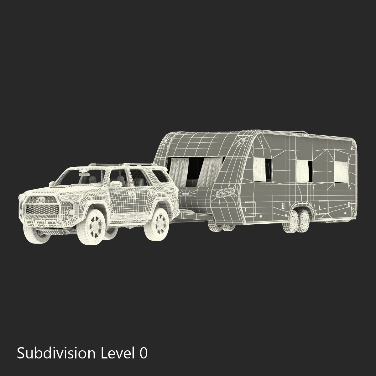 3D Toyota 4Runner and Hobby Caravan Prestige Rigged model