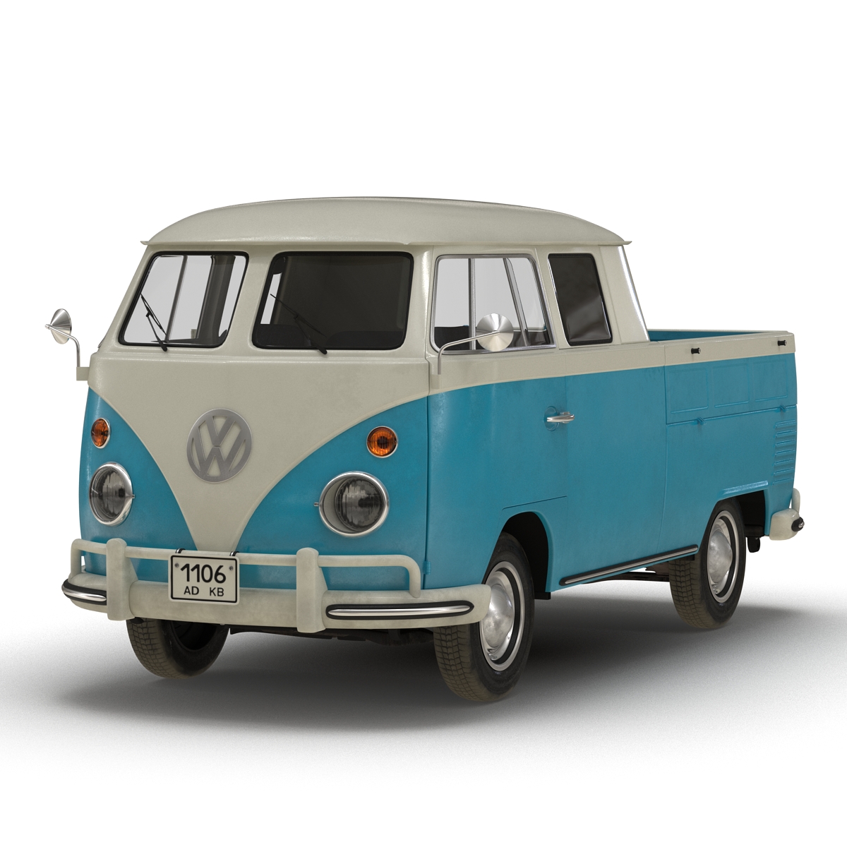 3D Volkswagen Type 2 Double Cab Pick Up Blue 2 model