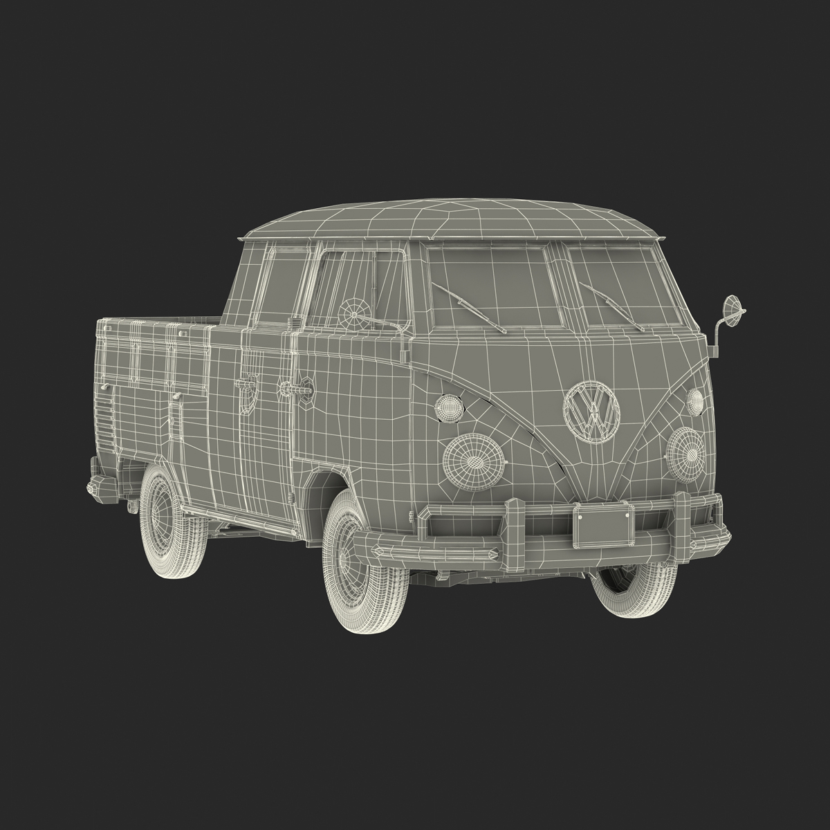 3D Volkswagen Type 2 Double Cab Pick Up Blue 2 model