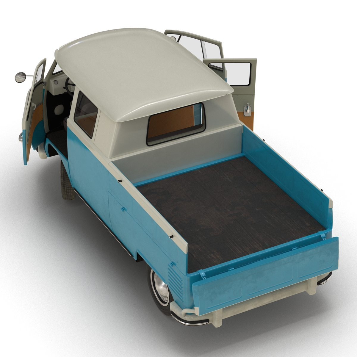 3D model Volkswagen Type 2 Double Cab Pick Up Rigged Blue 2