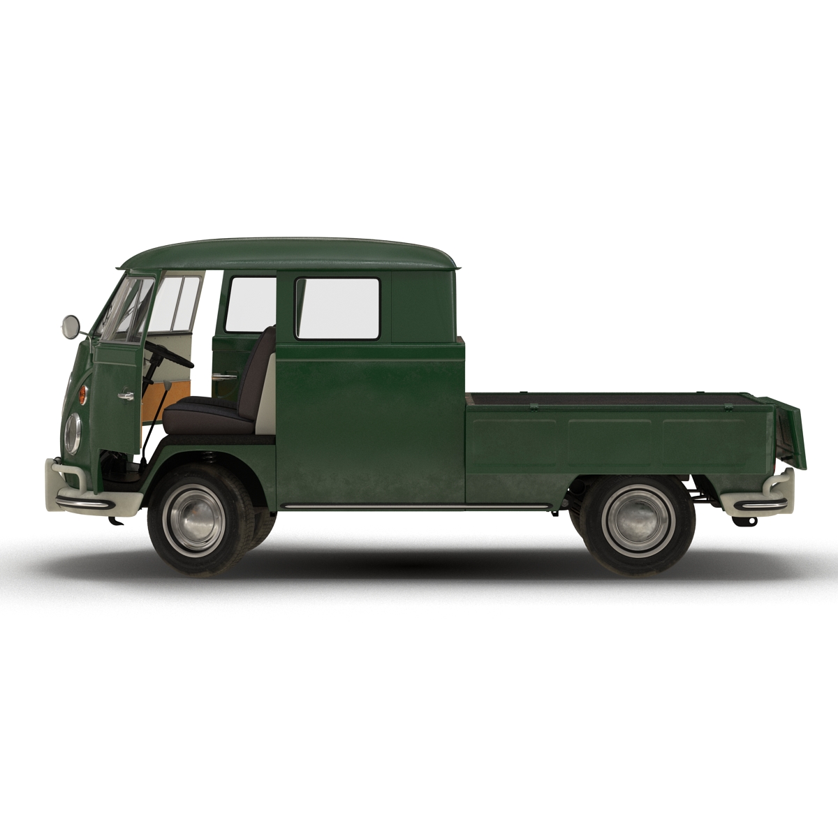 3D Volkswagen Type 2 Double Cab Pick Up Rigged Green 2