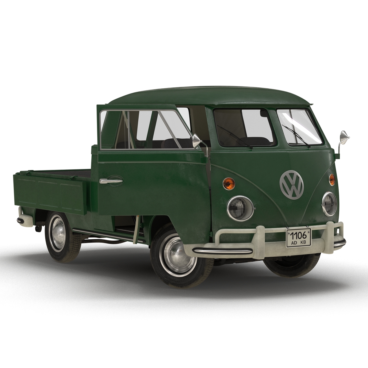 3D Volkswagen Type 2 Double Cab Pick Up Rigged Green 2