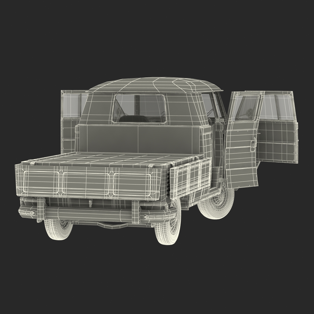 3D Volkswagen Type 2 Double Cab Pick Up Rigged Green 2