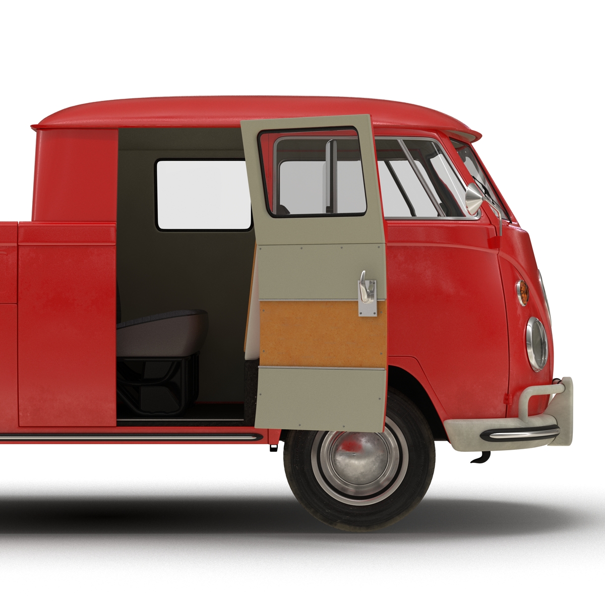 Volkswagen Type 2 Double Cab Pick Up Rigged Red 3D