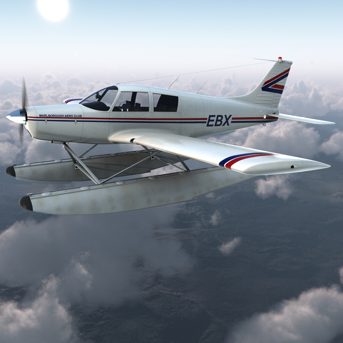 Light Aircraft Piper PA 28 Cherokee Seaplane 3D model