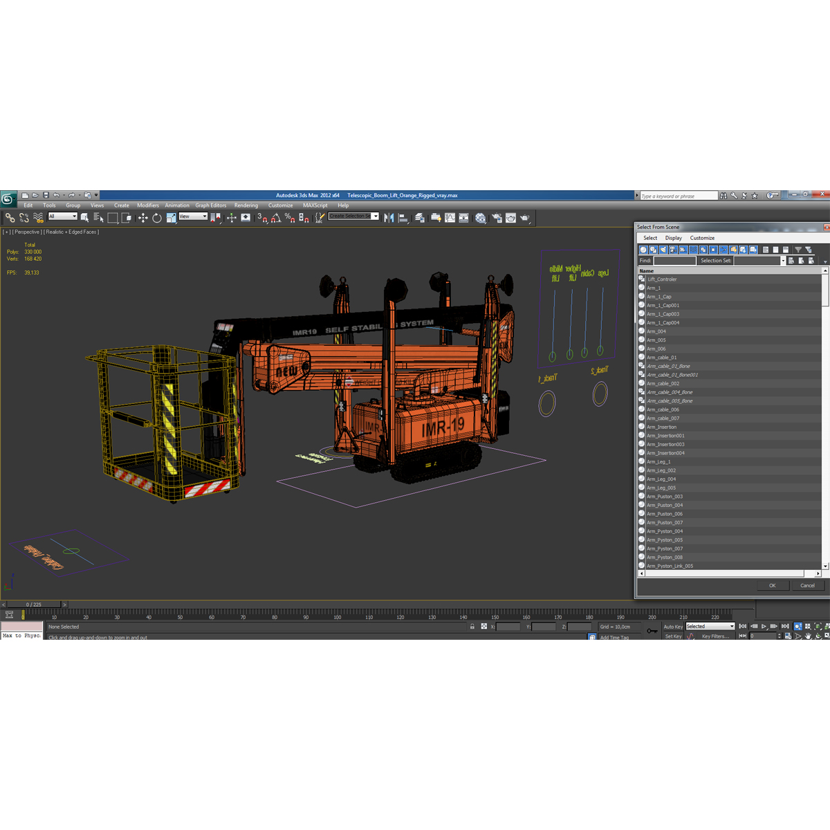 Telescopic Boom Lift Orange Rigged 3D model