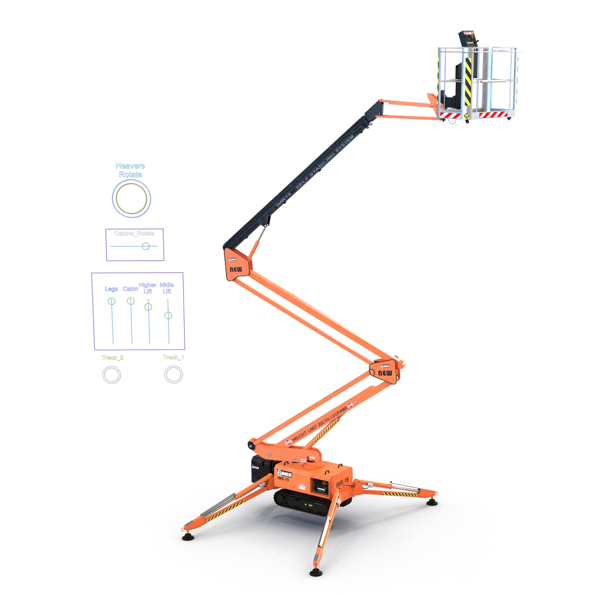 Telescopic Boom Lift Orange Rigged 3D model