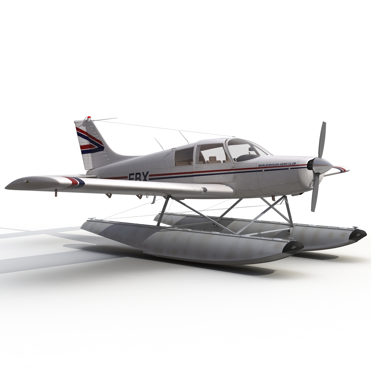 3D Light Aircraft Piper PA 28 Cherokee Seaplane Rigged