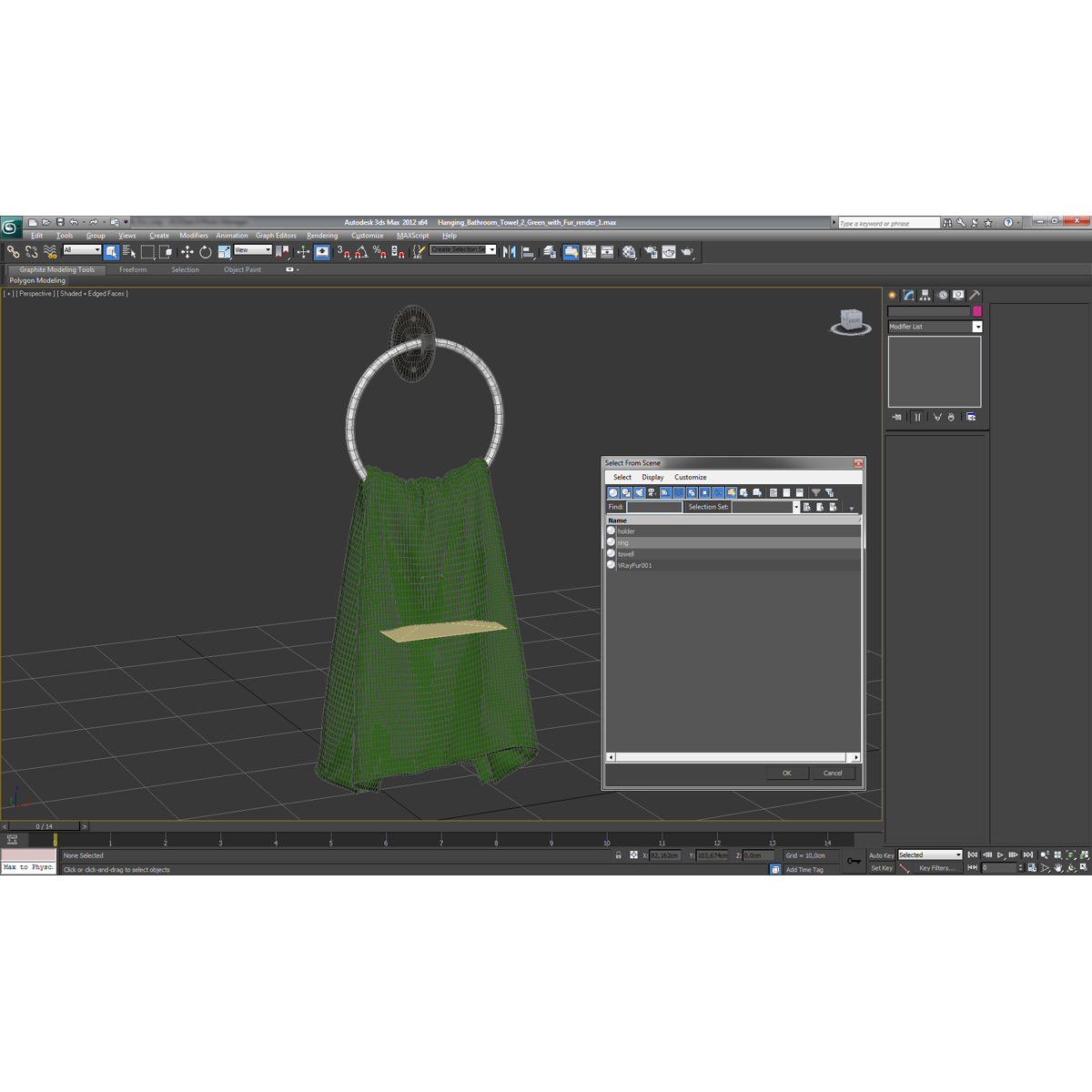 Hanging Bathroom Towel 2 Green with Fur 3D model