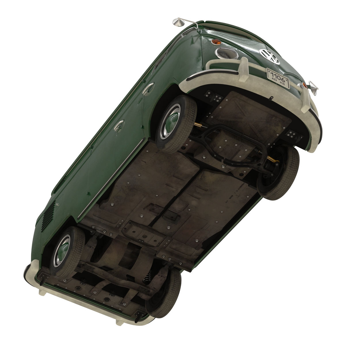 3D Volkswagen Type 2 Panel Van Simple Interior Green 2