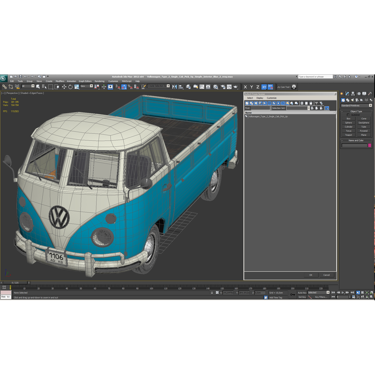 Volkswagen Type 2 Single Cab Pick Up Simple Interior Blue 2 3D model