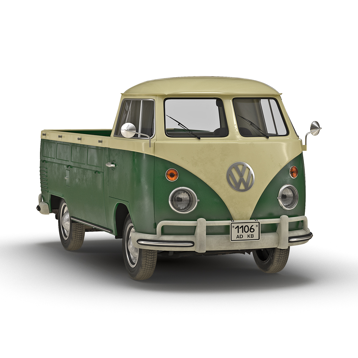3D Volkswagen Type 2 Single Cab Pick Up Simple Interior Green model