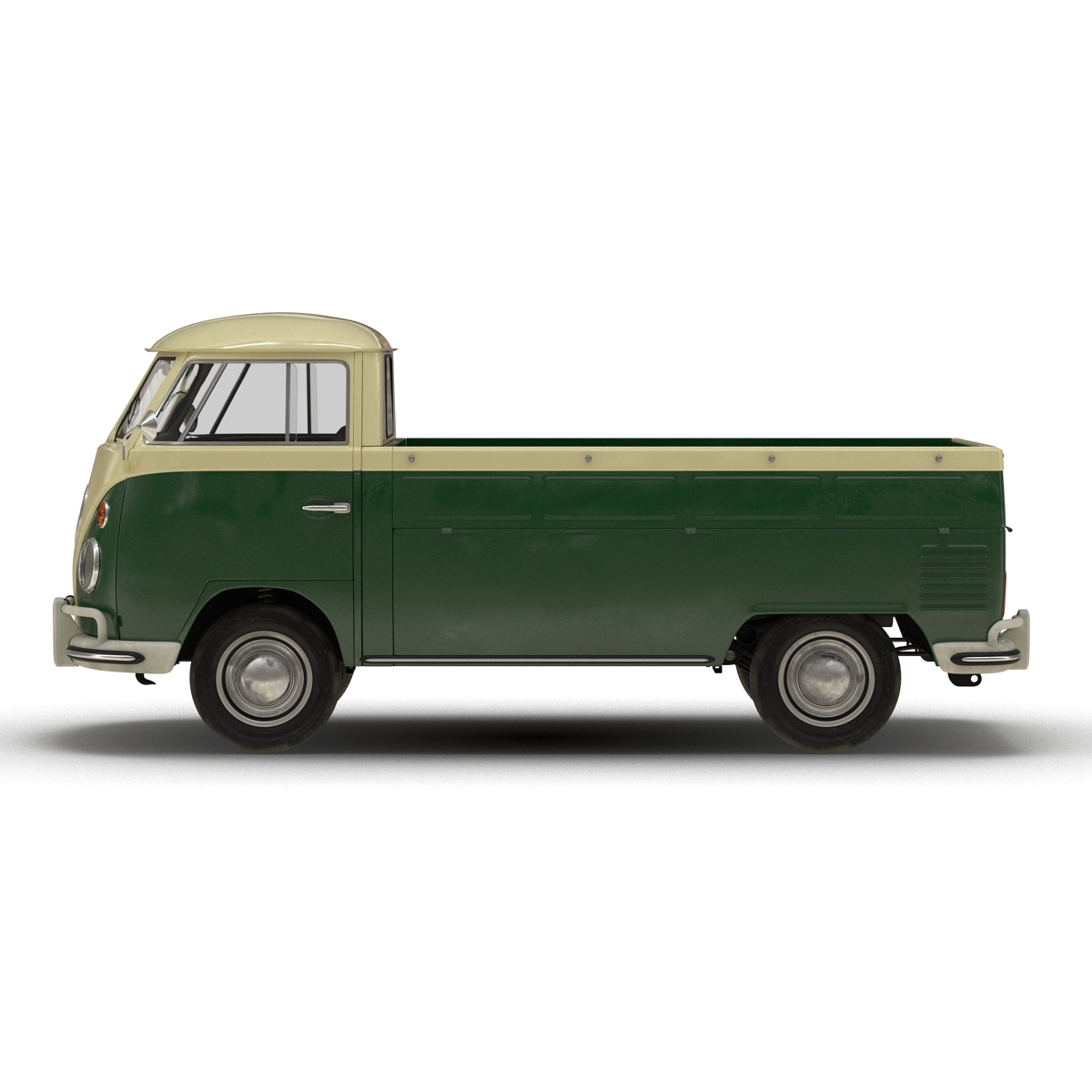 3D Volkswagen Type 2 Single Cab Pick Up Simple Interior Green model