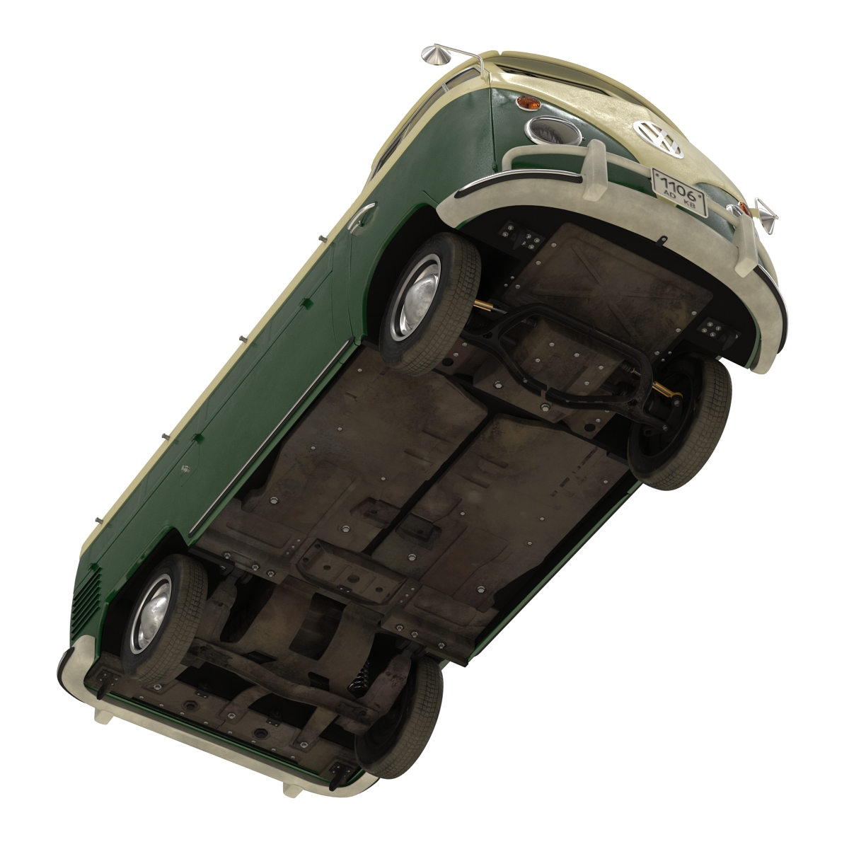 3D Volkswagen Type 2 Single Cab Pick Up Simple Interior Green model