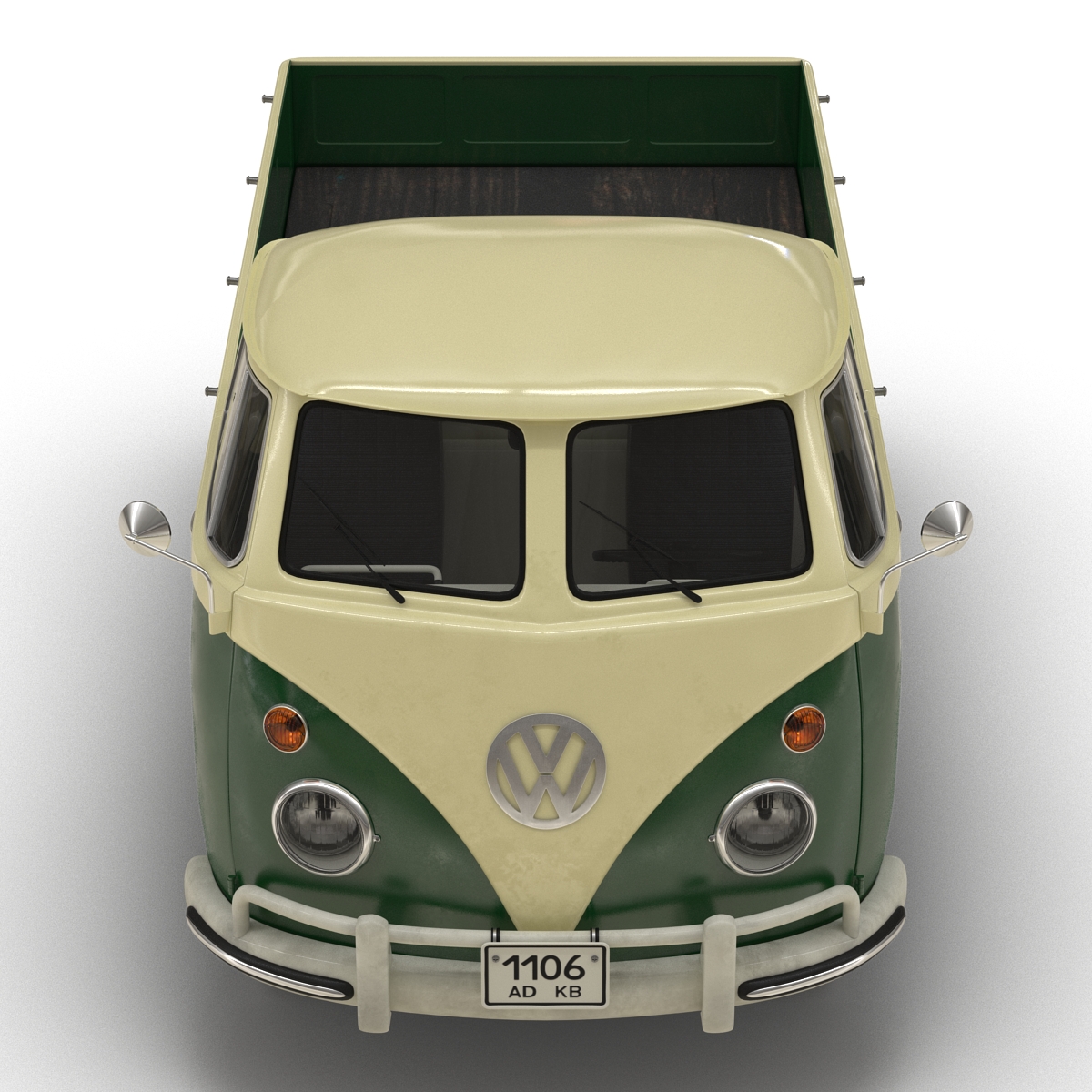 3D Volkswagen Type 2 Single Cab Pick Up Simple Interior Green model