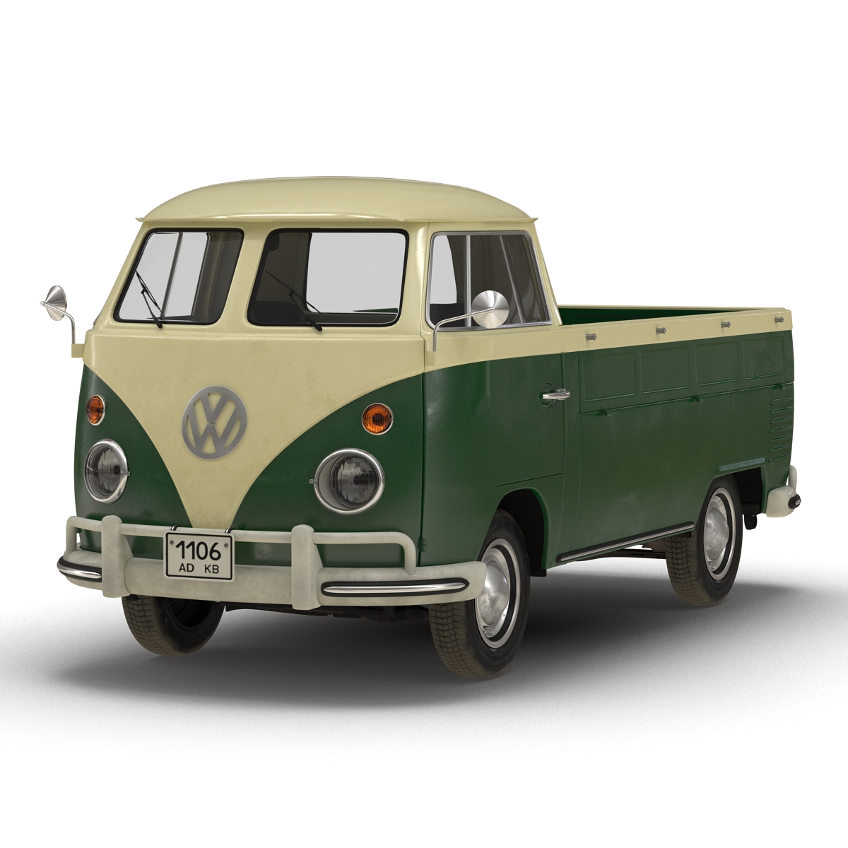 3D Volkswagen Type 2 Single Cab Pick Up Simple Interior Green model