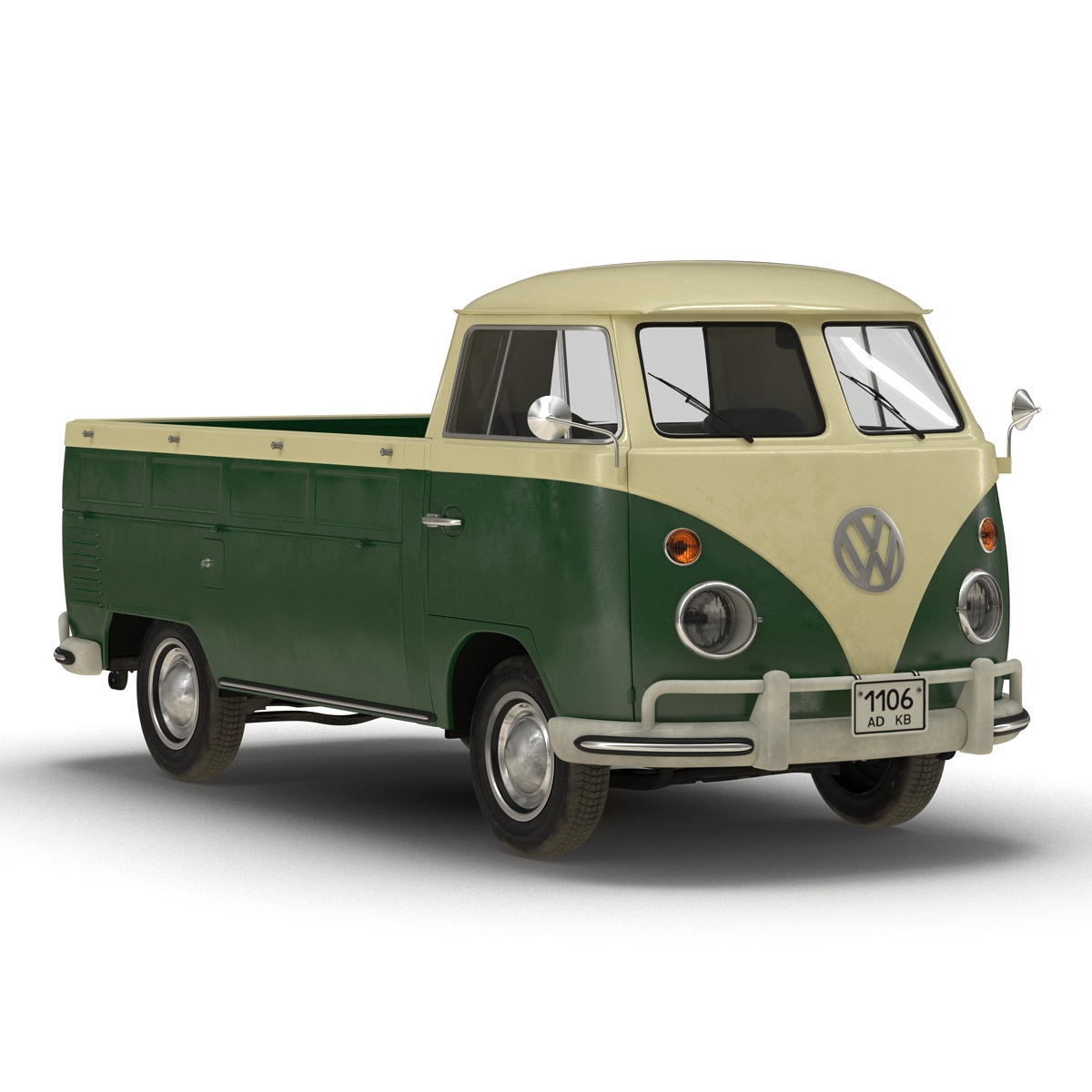 3D Volkswagen Type 2 Single Cab Pick Up Simple Interior Green model