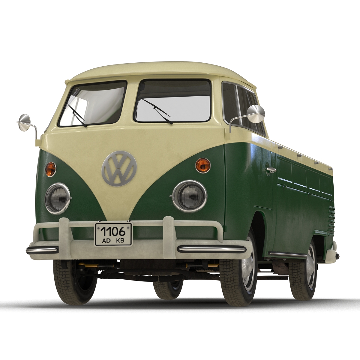 3D Volkswagen Type 2 Single Cab Pick Up Simple Interior Green model