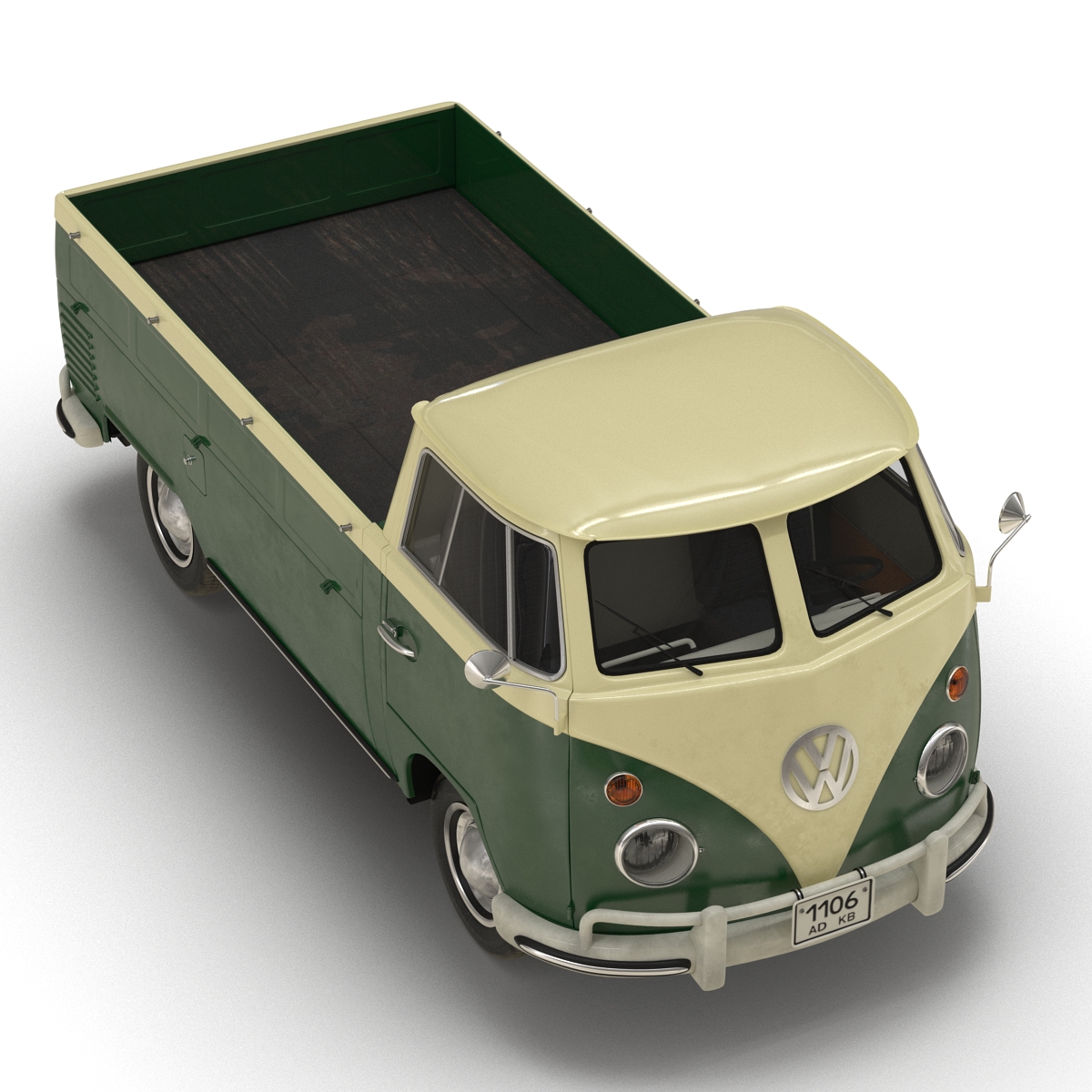 3D Volkswagen Type 2 Single Cab Pick Up Simple Interior Green model