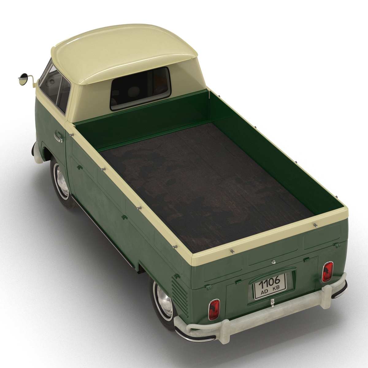 3D Volkswagen Type 2 Single Cab Pick Up Simple Interior Green model