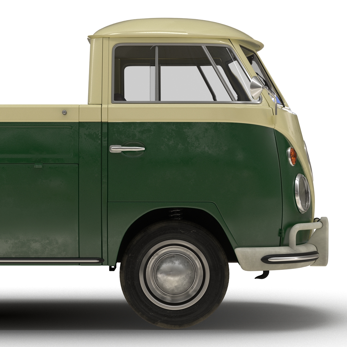 3D Volkswagen Type 2 Single Cab Pick Up Simple Interior Green model