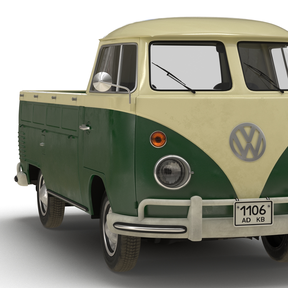 3D Volkswagen Type 2 Single Cab Pick Up Simple Interior Green model