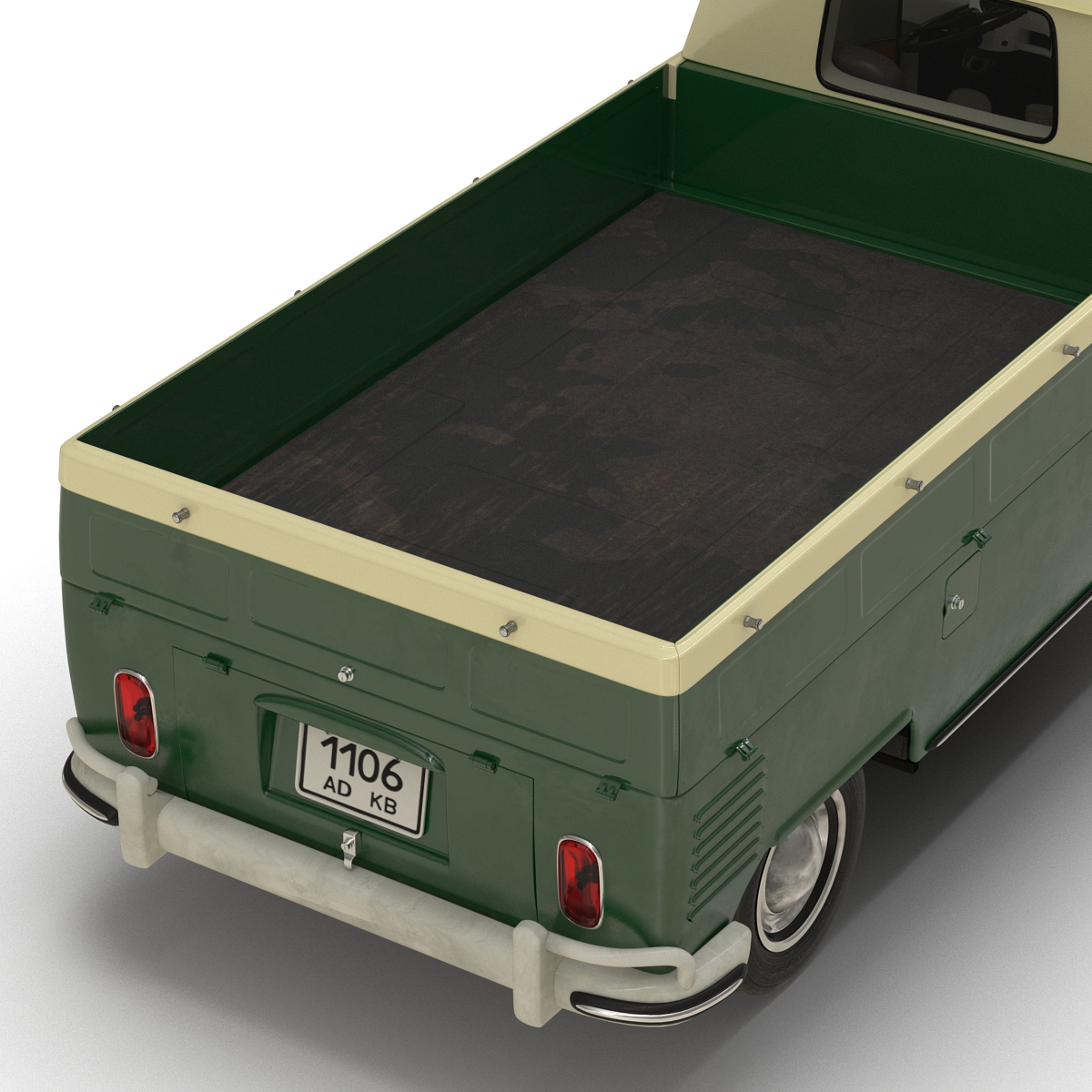 3D Volkswagen Type 2 Single Cab Pick Up Simple Interior Green model