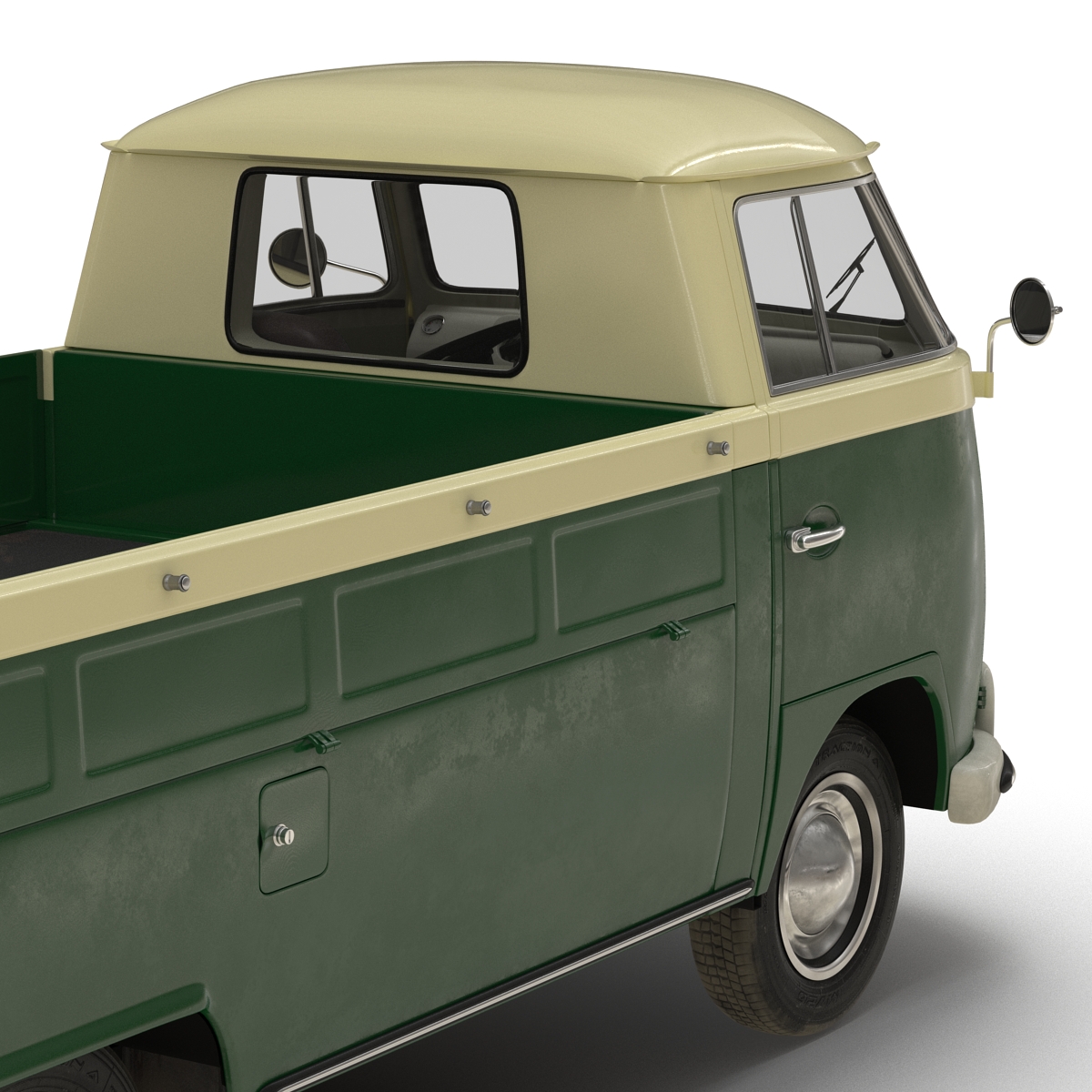 3D Volkswagen Type 2 Single Cab Pick Up Simple Interior Green model