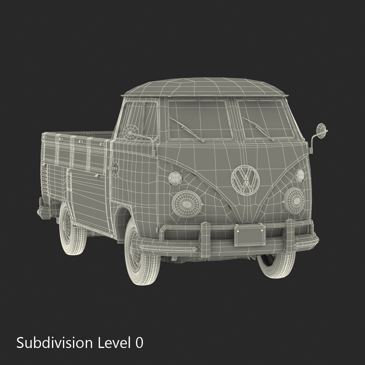 3D Volkswagen Type 2 Single Cab Pick Up Simple Interior Green model