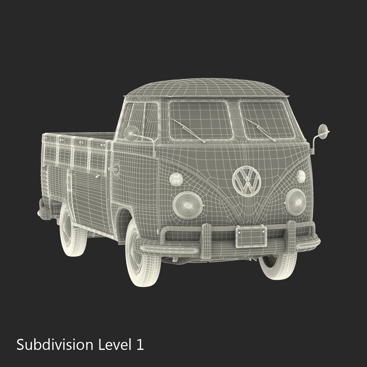 3D Volkswagen Type 2 Single Cab Pick Up Simple Interior Green model