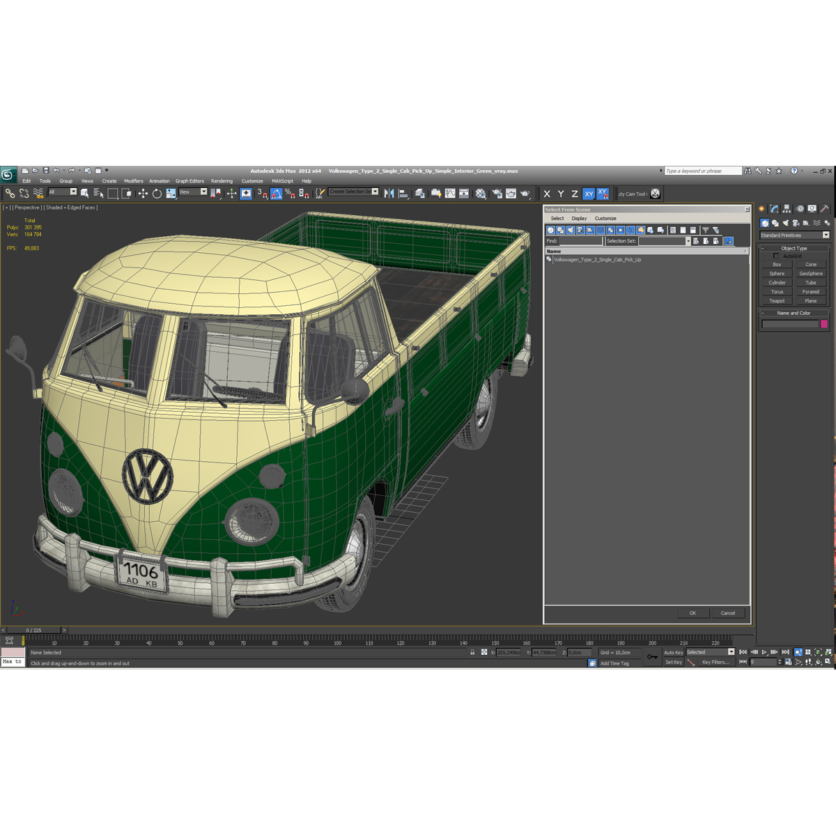 3D Volkswagen Type 2 Single Cab Pick Up Simple Interior Green model