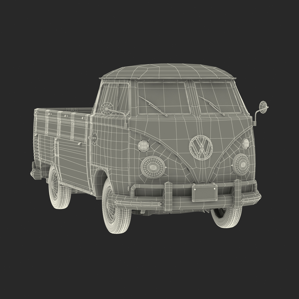 3D Volkswagen Type 2 Single Cab Pick Up Simple Interior Green model