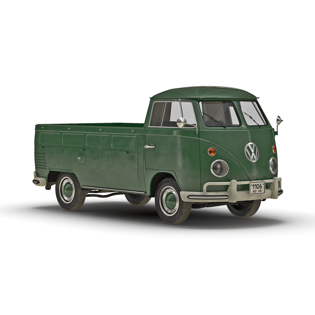 3D model Volkswagen Type 2 Single Cab Pick Up Simple Interior Green 2