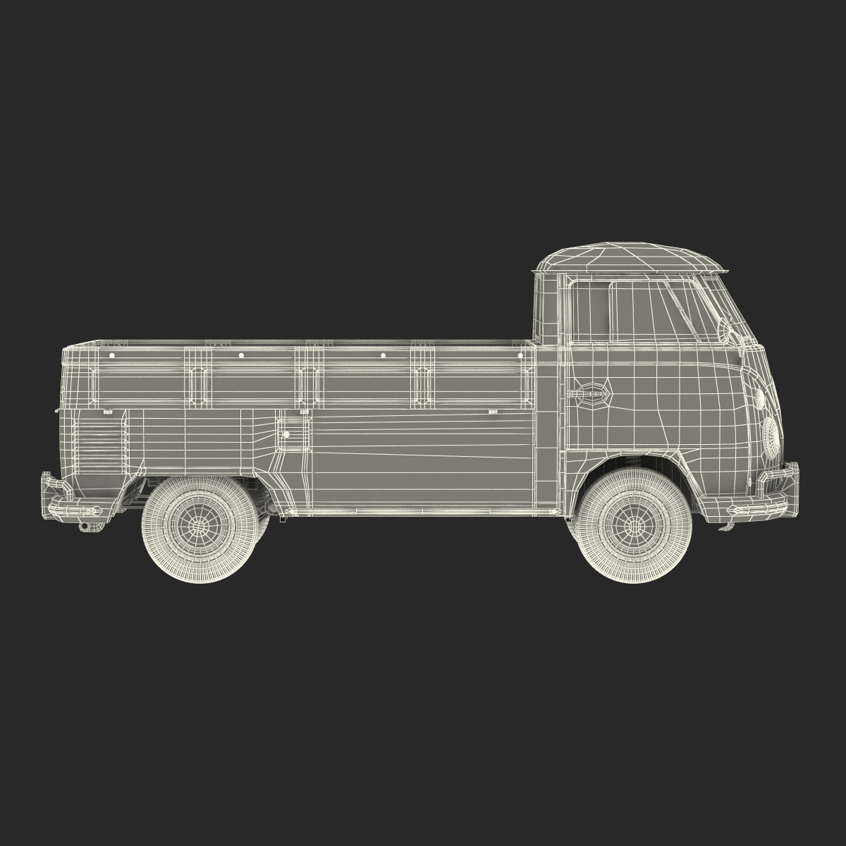 3D model Volkswagen Type 2 Single Cab Pick Up Simple Interior Green 2