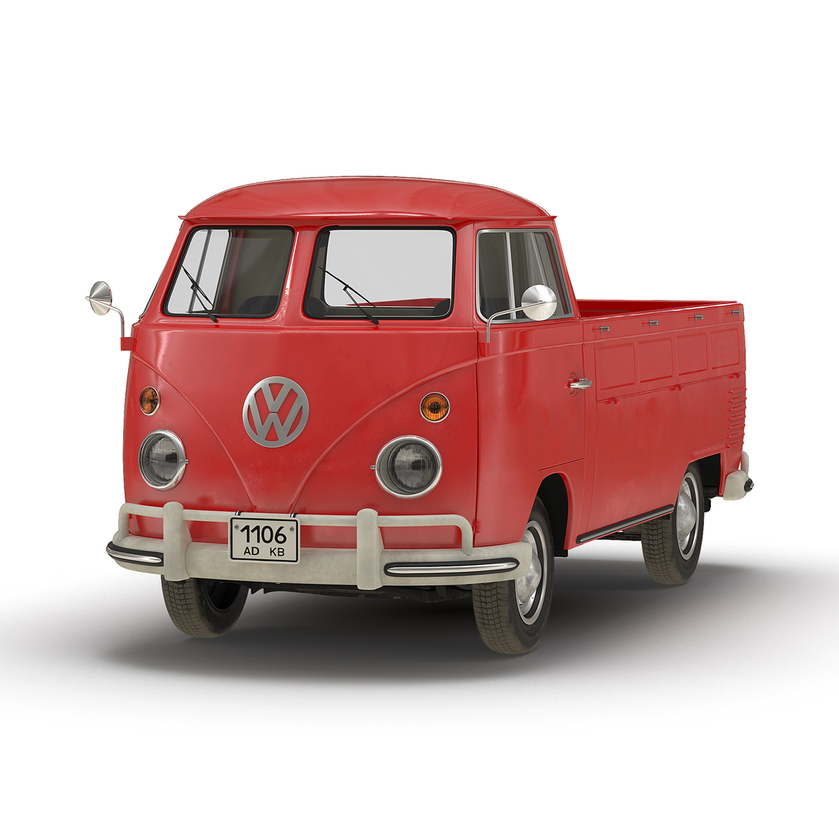 3D Volkswagen Type 2 Single Cab Pick Up Simple Interior Red
